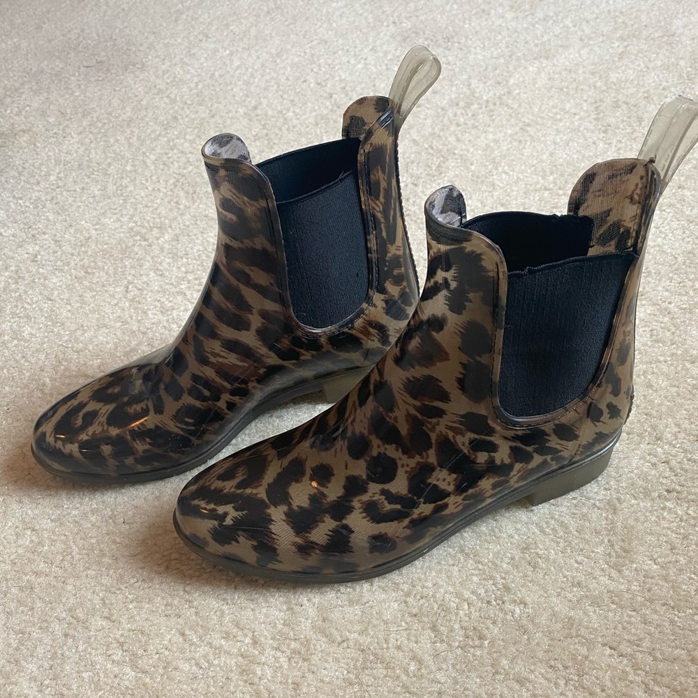 Leopard print J Crew rain boots